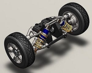 طراحی سیستم تعلیق خودرو در سالیدورک solidwork شامل تایر ، رینگ و فنر و …